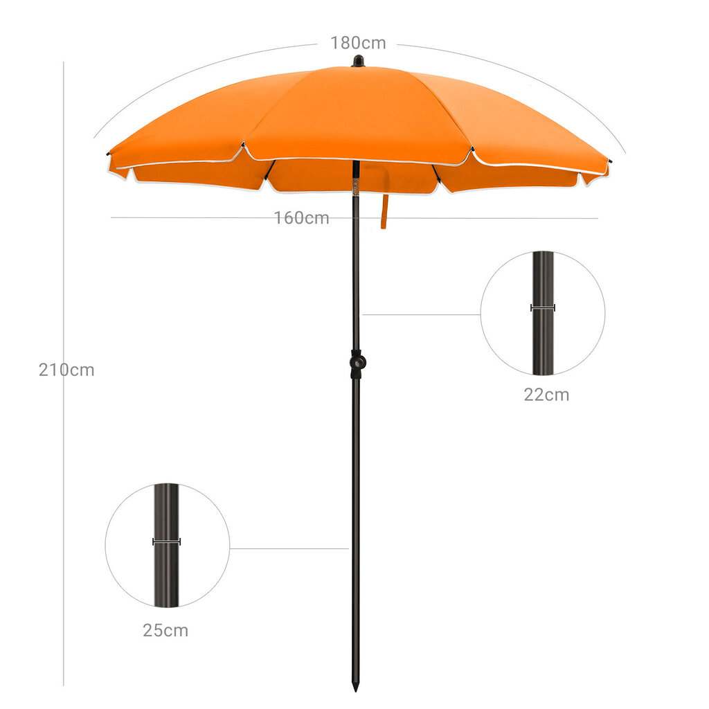 Kokkupandav rannavari Ø 160 cm, oranž värv hind ja info | Päikesevarjud, markiisid ja alused | kaup24.ee