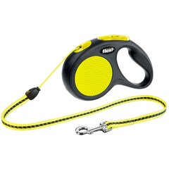Flexi автоматический поводок Neon S, желтый, 5 м цена и информация | Поводки для собак | kaup24.ee
