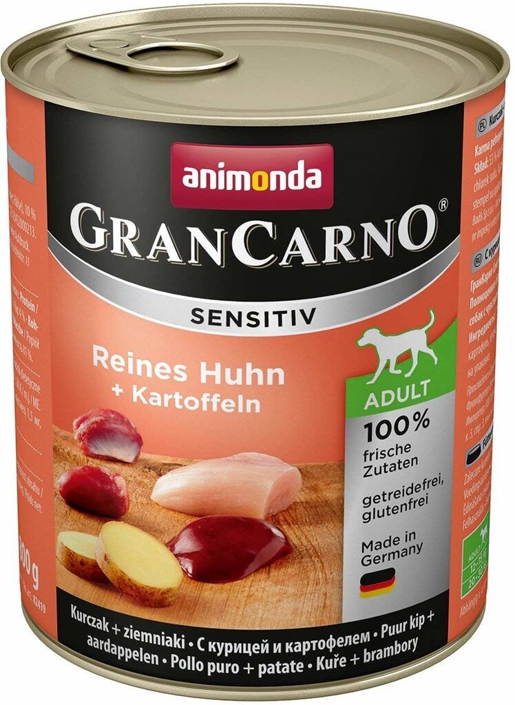 Konserv koertele Animonda GranCarno Sensitive kanaliha ja kartulitega, 800g hind ja info | Konservid koertele | kaup24.ee