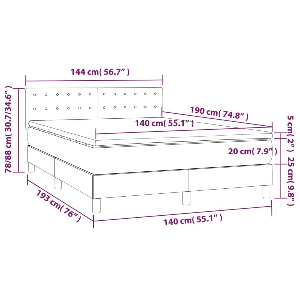 vidaXL kontinentaalvoodi madratsiga,tumehall, 140x190 cm, kangas hind ja info | Voodid | kaup24.ee