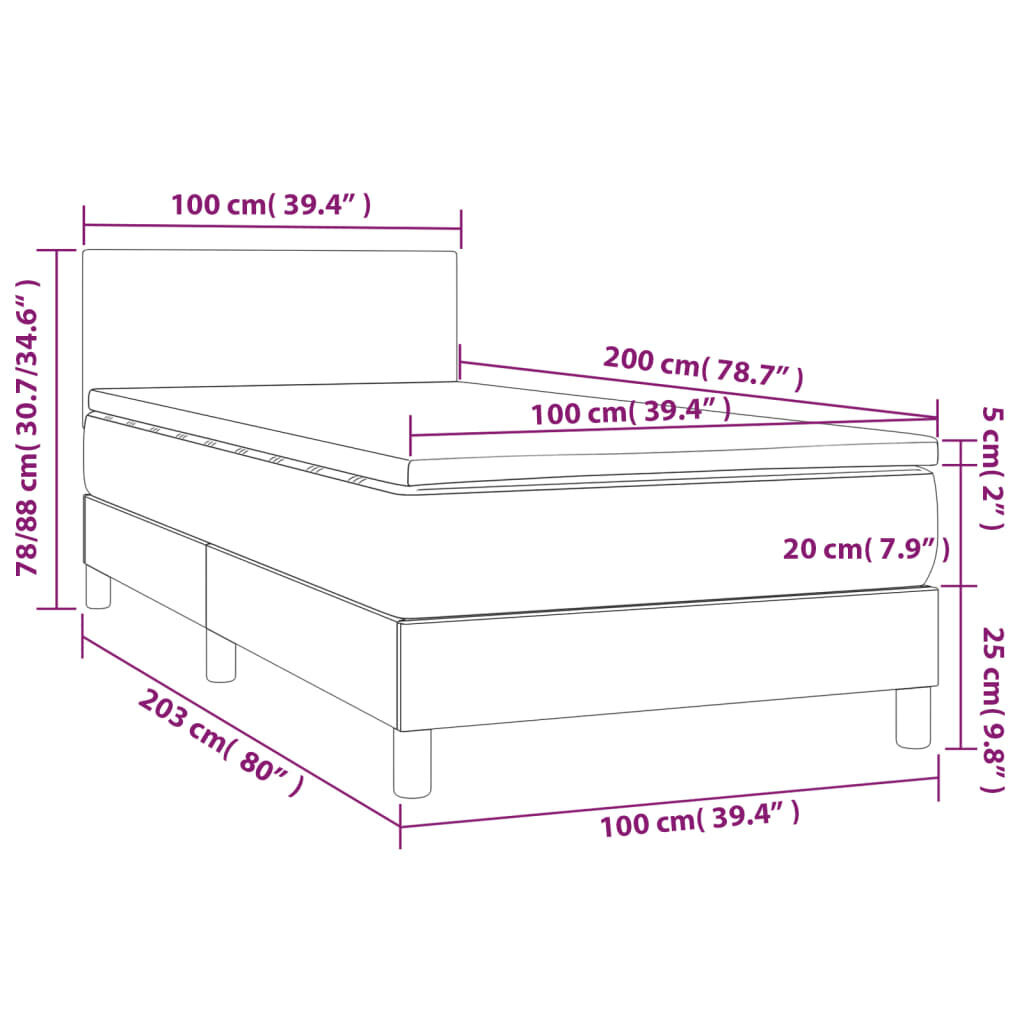 vidaXL kontinentaalvoodi madratsiga, tumehall, 100x200 cm, kangas hind ja info | Voodid | kaup24.ee