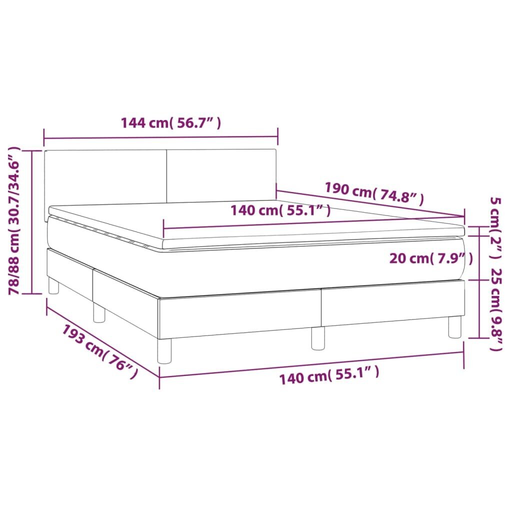 vidaXL kontinentaalvoodi madratsiga, helehall, 140x190 cm, kangas hind ja info | Voodid | kaup24.ee