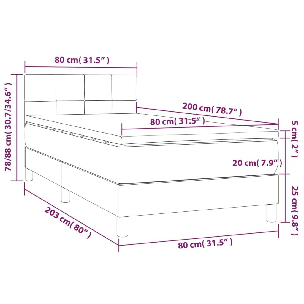 vidaXL kontinentaalvoodi madratsiga, must, 80x200 cm, kangas hind ja info | Voodid | kaup24.ee