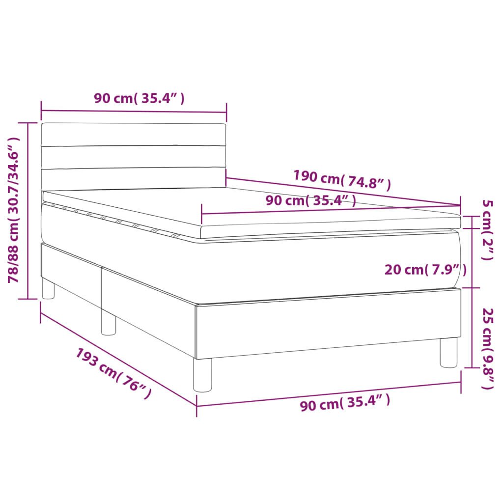 vidaXL kontinentaalvoodi madratsiga, kreemjas, 90x190 cm, kangas hind ja info | Voodid | kaup24.ee