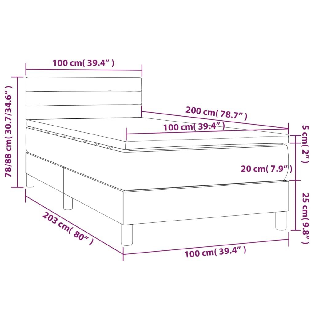 vidaXL kontinentaalvoodi madratsiga, helehall, 100x200 cm, kangas hind ja info | Voodid | kaup24.ee