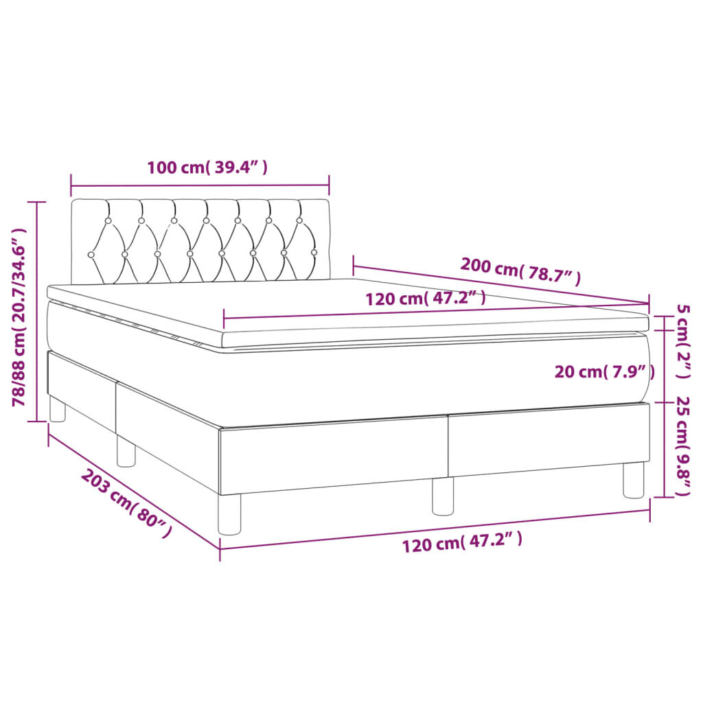 vidaXL kontinentaalvoodi madratsiga, tumepruun, 120x200 cm, kangas hind ja info | Voodid | kaup24.ee