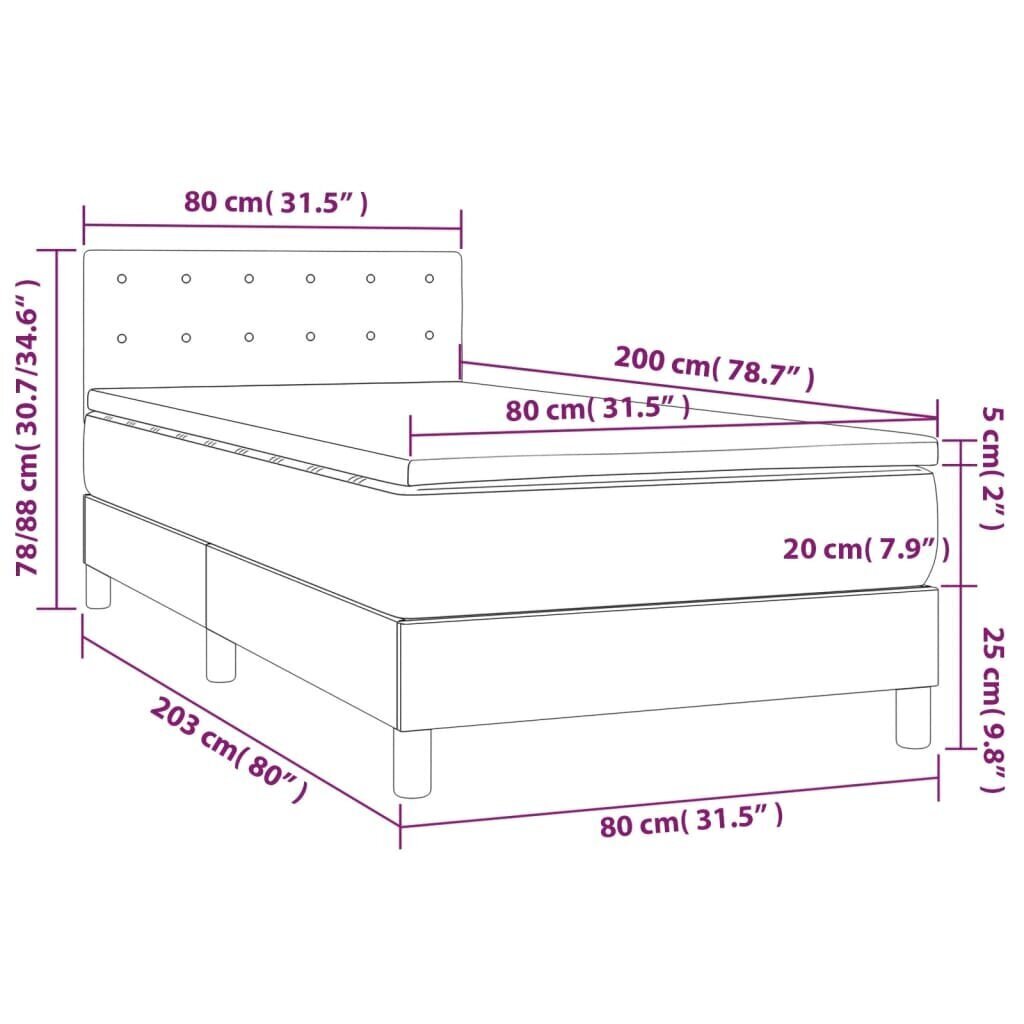 vidaXL kontinentaalvoodi madratsiga, must, 80x200 cm, kangas hind ja info | Voodid | kaup24.ee