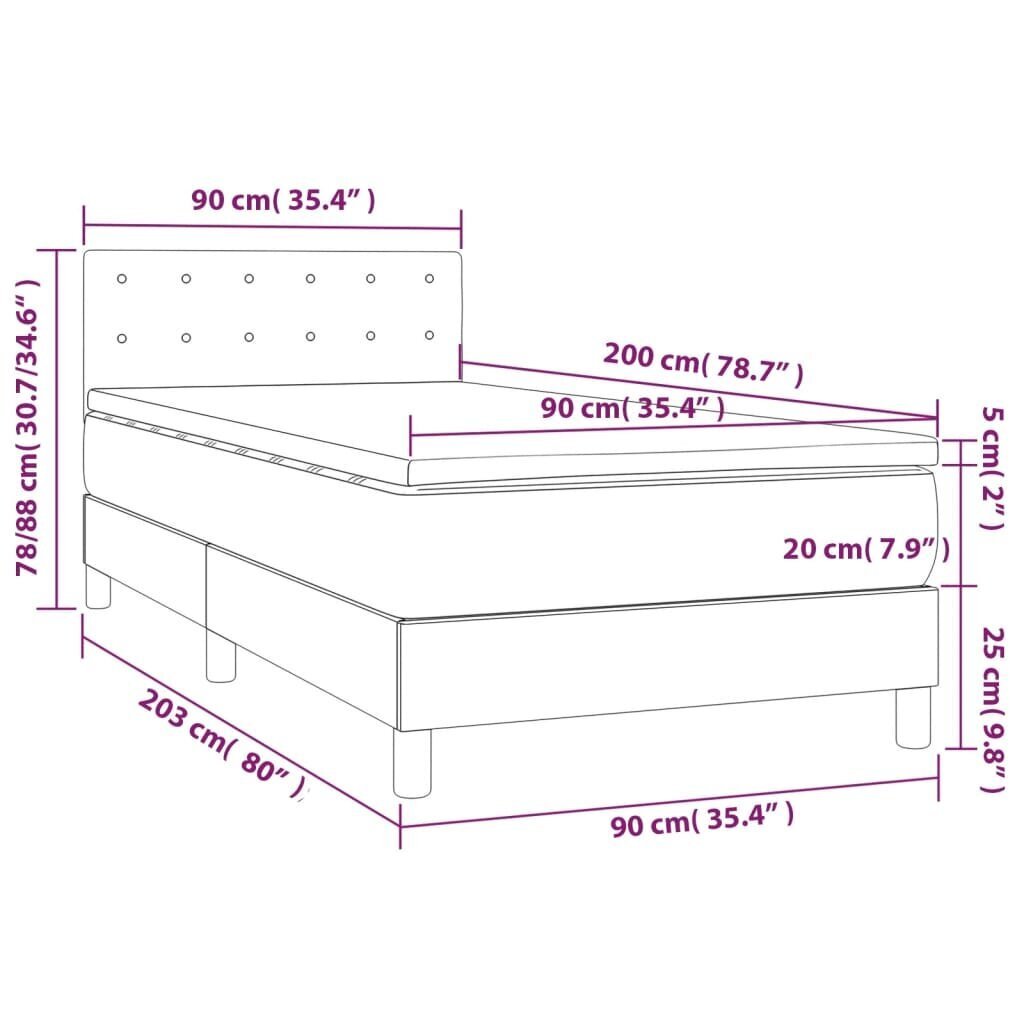 vidaXL kontinentaalvoodi madratsiga, tumehall, 90x200 cm, kangas цена и информация | Voodid | kaup24.ee