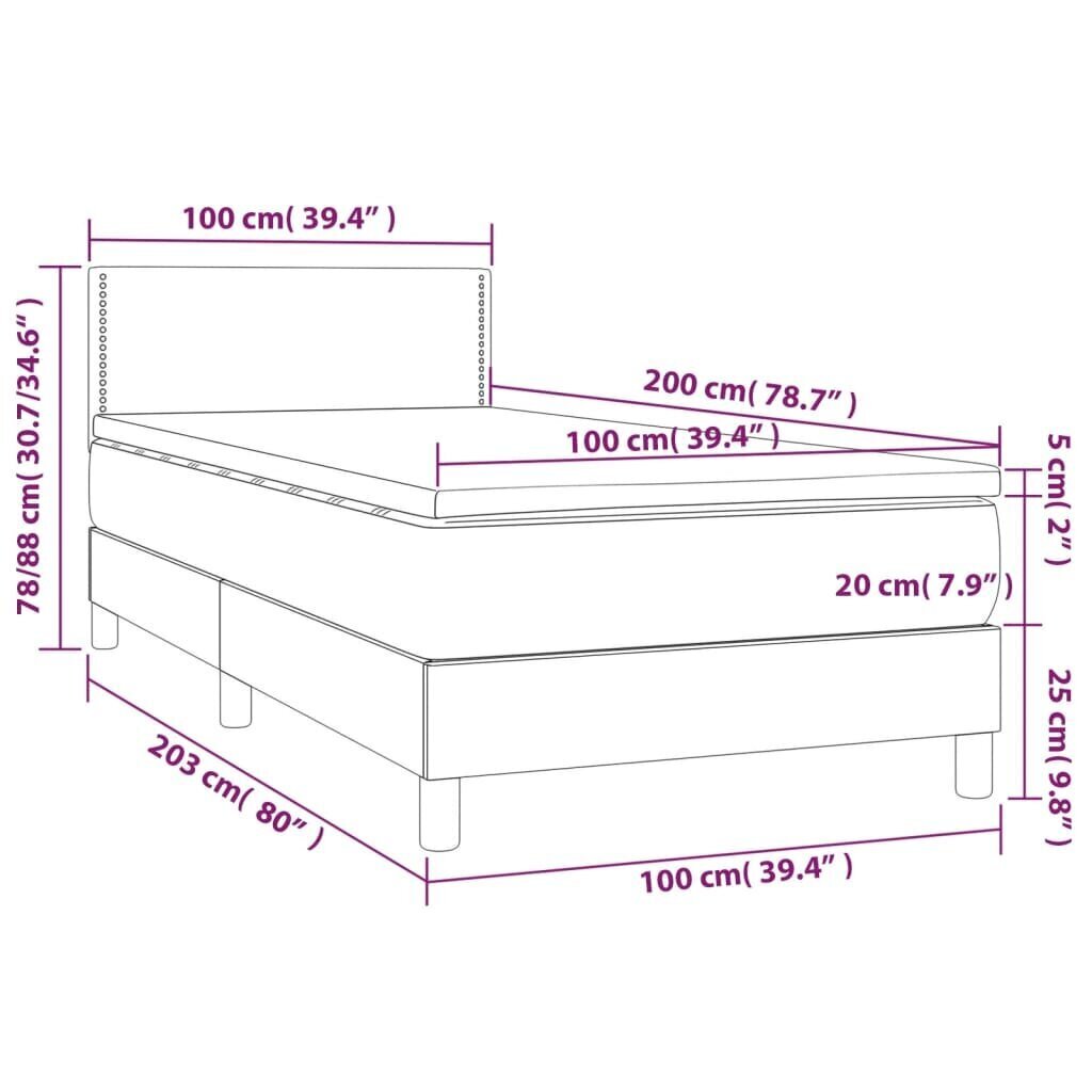 vidaXL kontinentaalvoodi madratsiga, pruun, 100x200 cm, kunstnahk цена и информация | Voodid | kaup24.ee