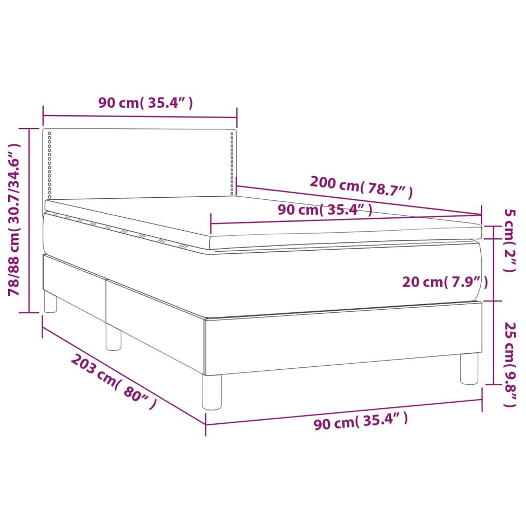 vidaXL kontinentaalvoodi madratsiga, helehall, 90x200 cm, samet hind ja info | Voodid | kaup24.ee