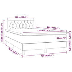 vidaXL kontinentaalvoodi madratsiga, tumeroheline, 120x200 cm, samet цена и информация | Кровати | kaup24.ee