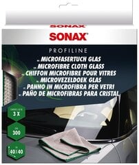 Салфетки из микрофибры для мытья стекол SONAX, 3 шт. цена и информация | Тряпки и салфетки для чистки | kaup24.ee