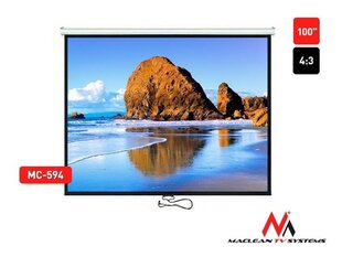 MACLEAN Projektori ekraan 100" 4:3 200X150 AUTO-LOCK valge matt LUB SUFIT MC-594 цена и информация | Экраны для проекторов | kaup24.ee