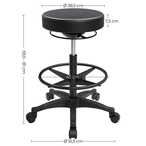 Kontoritaburet 59,5-81 cm, must hind ja info | Kontoritoolid | kaup24.ee