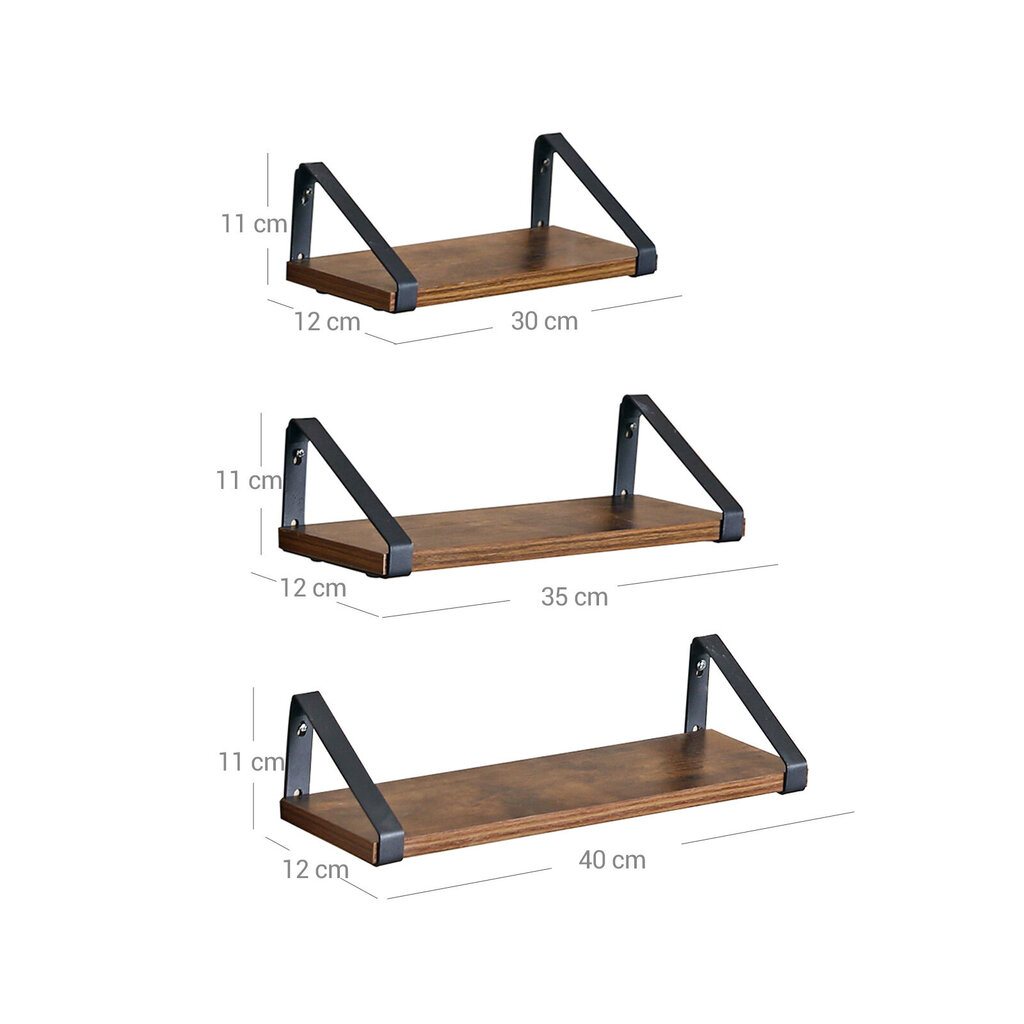 Seinariiulite komplekt, 3 osa, pruun/must hind ja info | Riiulid | kaup24.ee