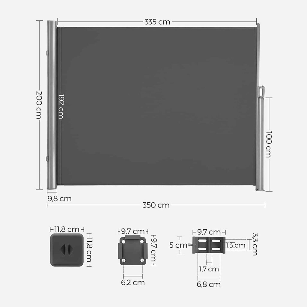 Külgmarkiis 200 x 350 cm. must värv hind ja info | Päikesevarjud, markiisid ja alused | kaup24.ee