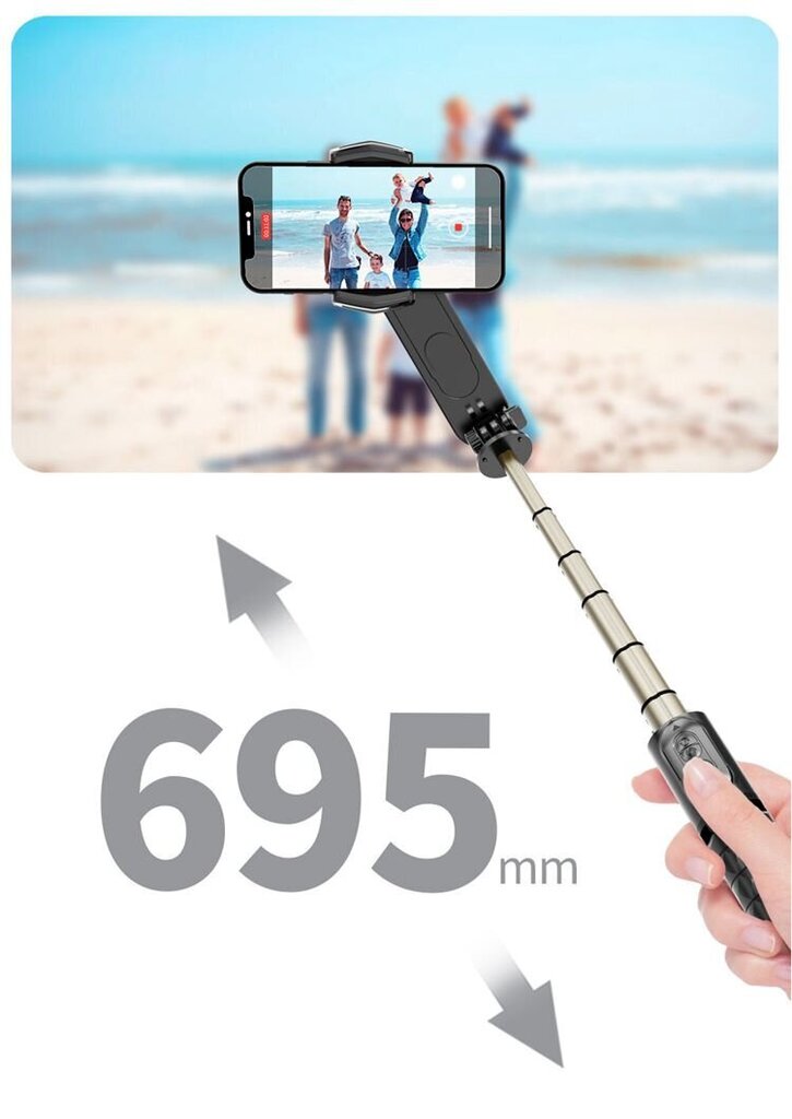 Selfikepp Gimbali stabilisaatoriga Cyke Q09 koos statiivi, valguse ja aplikatsiooniga (selfikepp) цена и информация | Selfie sticks | kaup24.ee