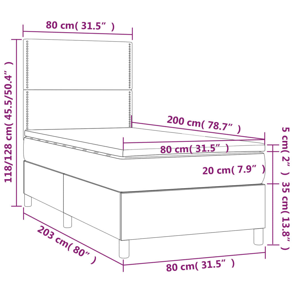 vidaXL kontinentaalvoodi madratsiga, helehall, 80x200 cm, kangas hind ja info | Voodid | kaup24.ee