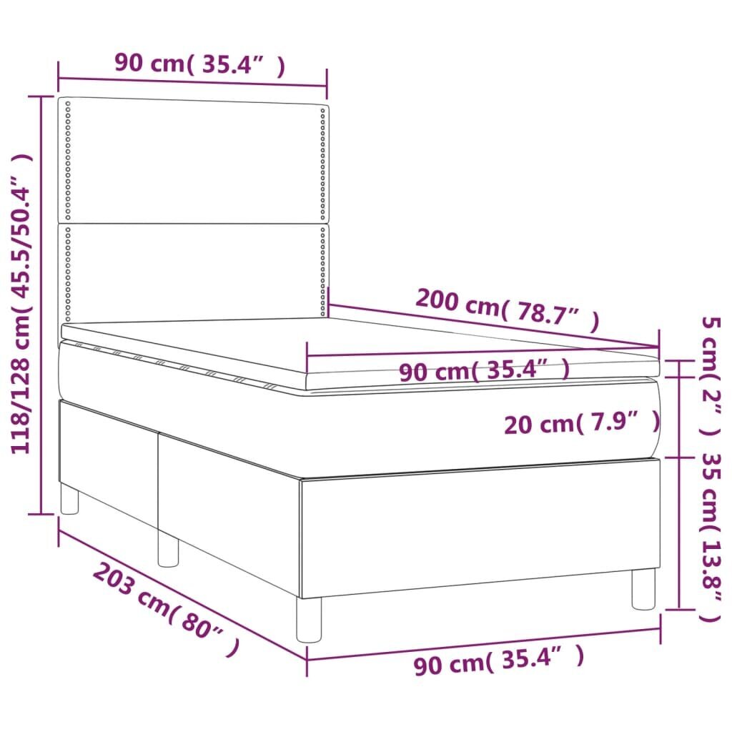 vidaXL kontinentaalvoodi madratsiga, must, 90x200 cm, kangas hind ja info | Voodid | kaup24.ee