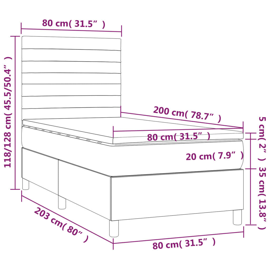 vidaXL kontinentaalvoodi madratsiga, helehall, 80x200 cm, kangas hind ja info | Voodid | kaup24.ee