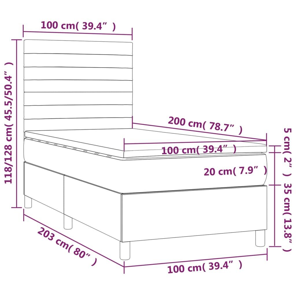 vidaXL kontinentaalvoodi madratsiga, helehall, 100x200 cm, kangas hind ja info | Voodid | kaup24.ee