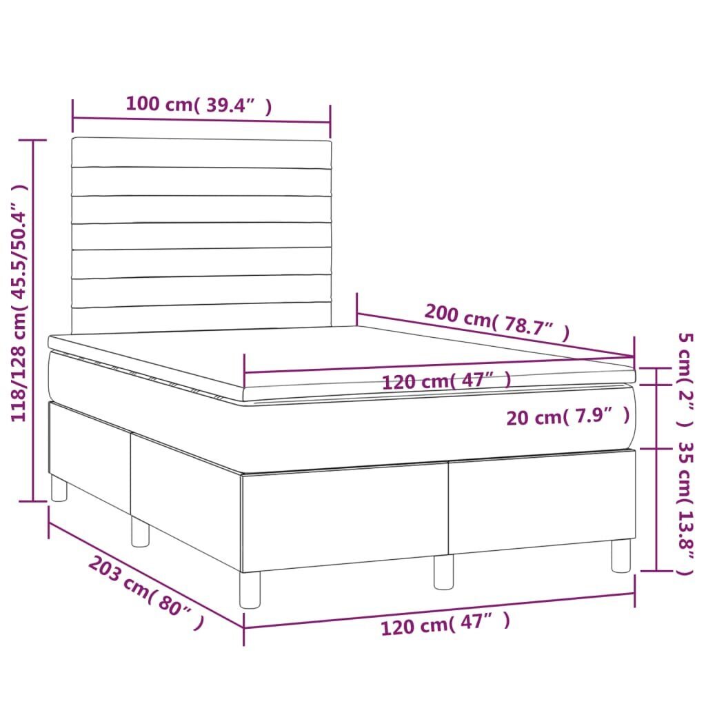 vidaXL kontinentaalvoodi madratsiga, must, 120x200 cm, kangas hind ja info | Voodid | kaup24.ee