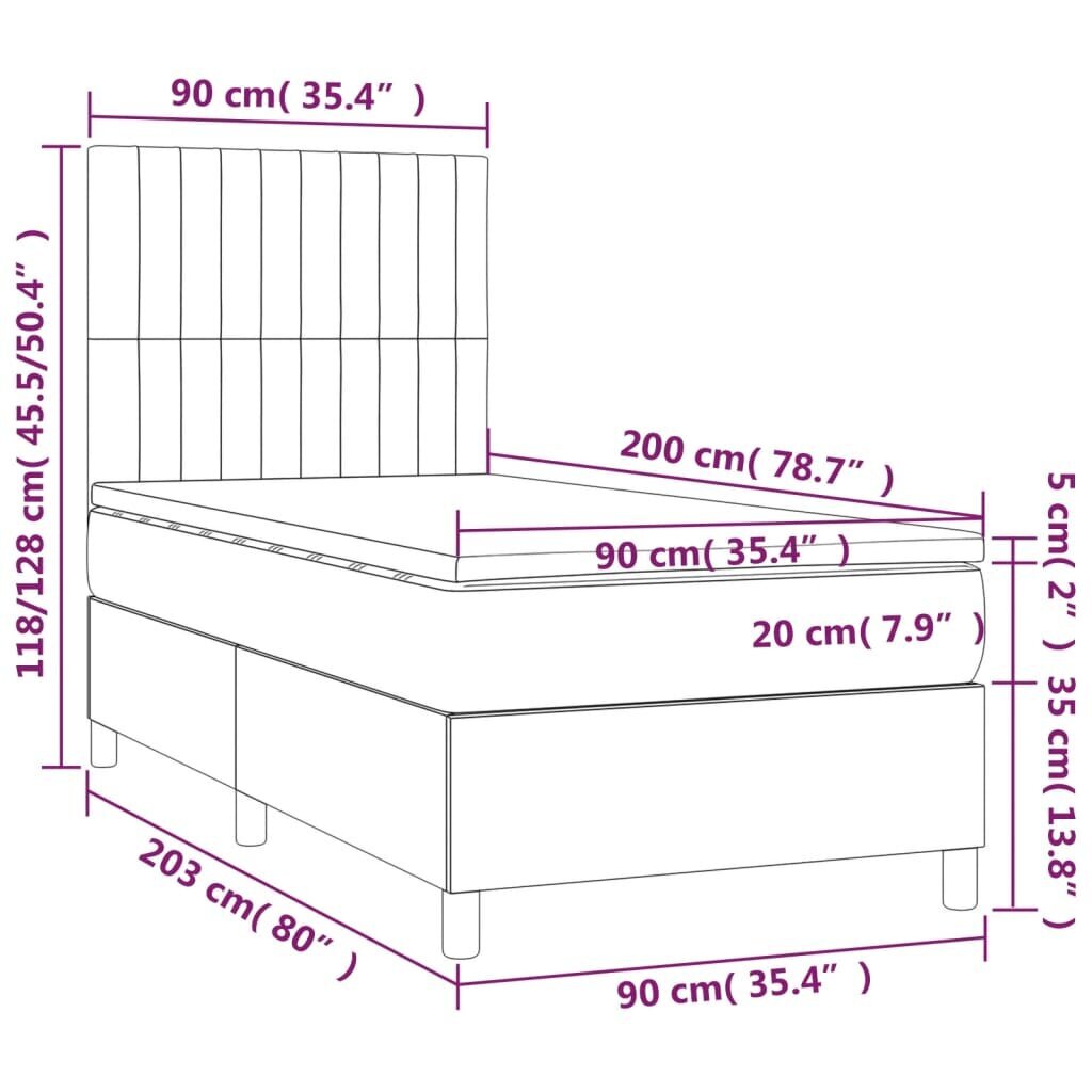 vidaXL kontinentaalvoodi madratsiga, sinine, 90x200 cm, kangas hind ja info | Voodid | kaup24.ee