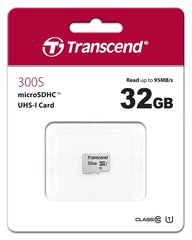 Карта памяти MICRO SDHC 32GB/CLASS10 TS32GUSD300S TRANSCEND цена и информация | Карты памяти для телефонов | kaup24.ee