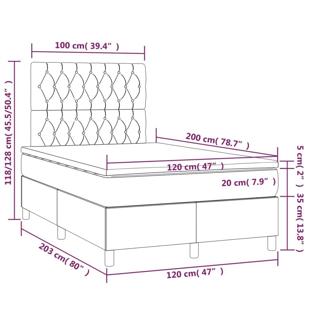 vidaXL kontinentaalvoodi madratsiga, kreemjas, 120x200 cm, kangas hind ja info | Voodid | kaup24.ee