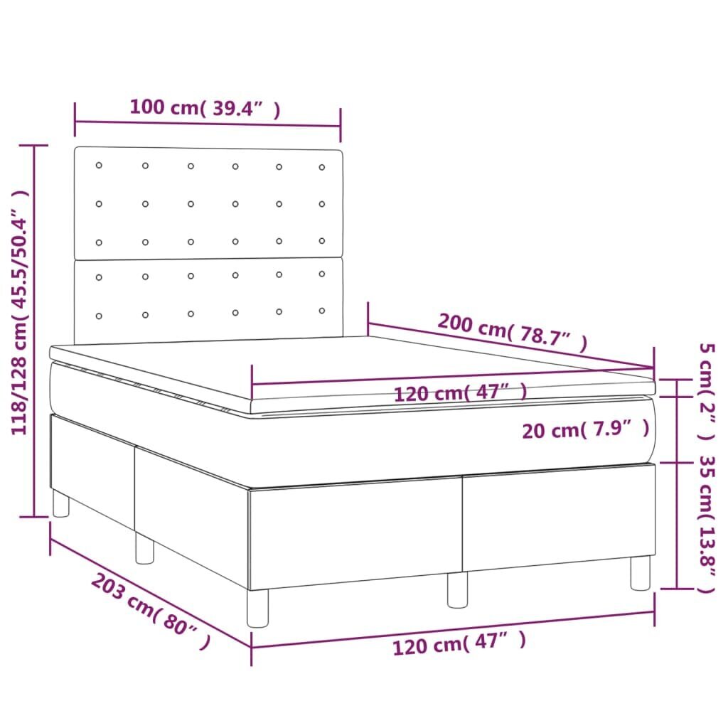 vidaXL kontinentaalvoodi madratsiga, tumehall, 120x200 cm, kangas hind ja info | Voodid | kaup24.ee