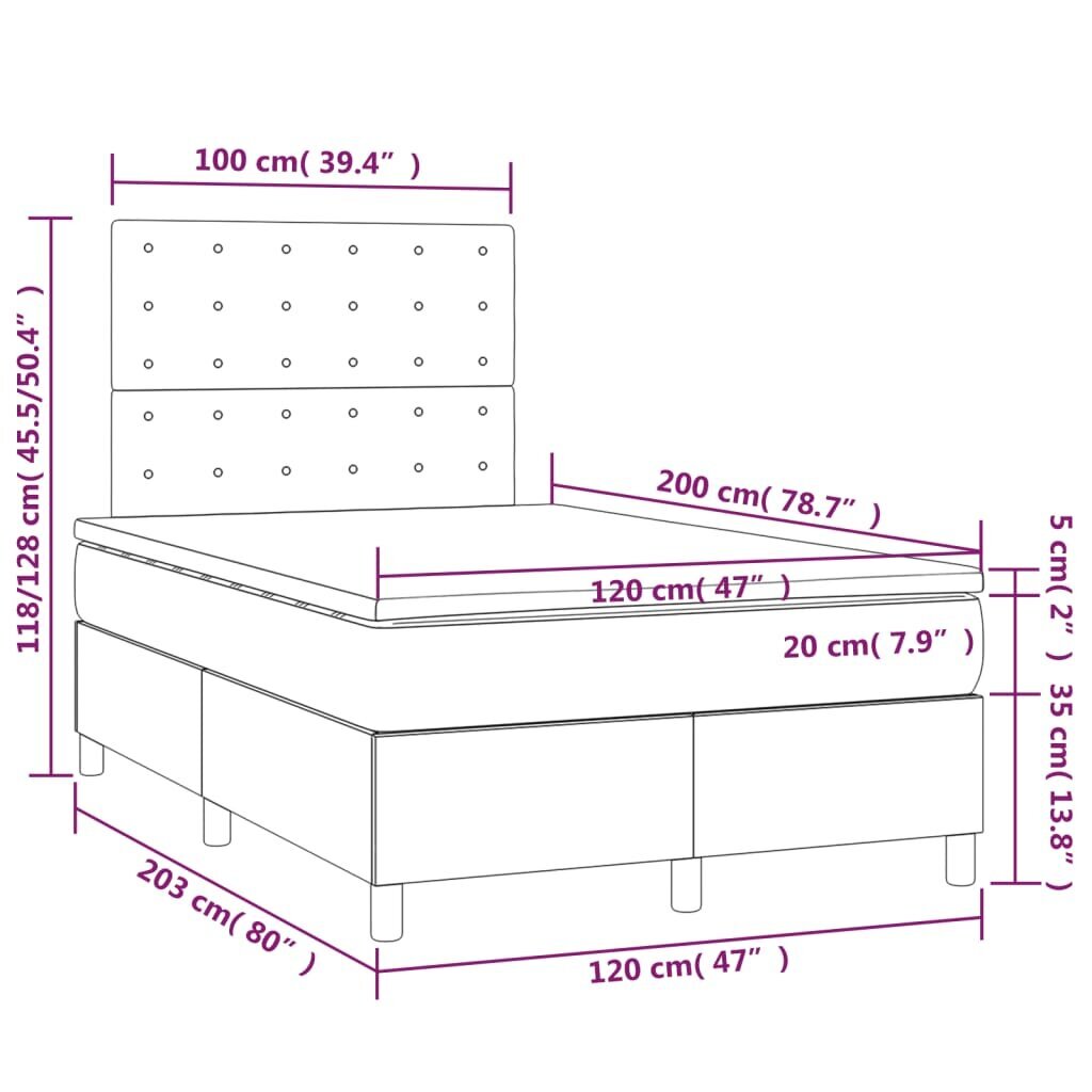 vidaXL kontinentaalvoodi madratsiga, sinine, 120x200 cm, kangas цена и информация | Voodid | kaup24.ee