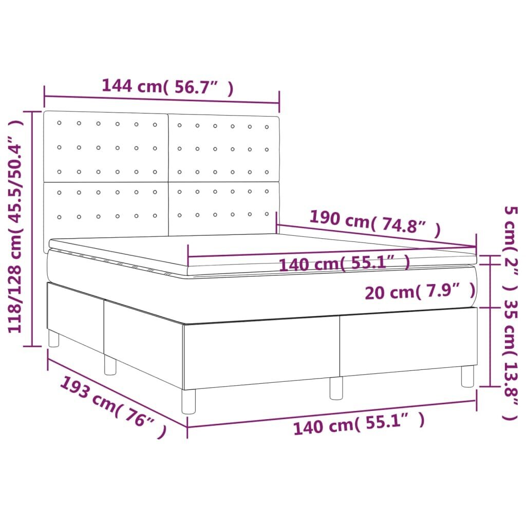 vidaXL kontinentaalvoodi madratsiga, kreemjas, 140x190 cm, kangas hind ja info | Voodid | kaup24.ee