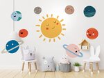 Наклейки на стену Солнечная система Стикеры Солнце и планеты Декор детской комнаты - 9 шт.