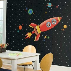 Vinüülist seinakleebis raketi ja ruumi kleebis lasteaiale - 34 x 122 cm hind ja info | Seinakleebised | kaup24.ee