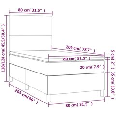 vidaXL kontinentaalvoodi madratsiga, hall, 80x200 cm, kunstnahk цена и информация | Кровати | kaup24.ee