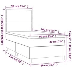 vidaXL kontinentaalvoodi madratsiga, tumesinine, 90x200 cm, samet цена и информация | Кровати | kaup24.ee