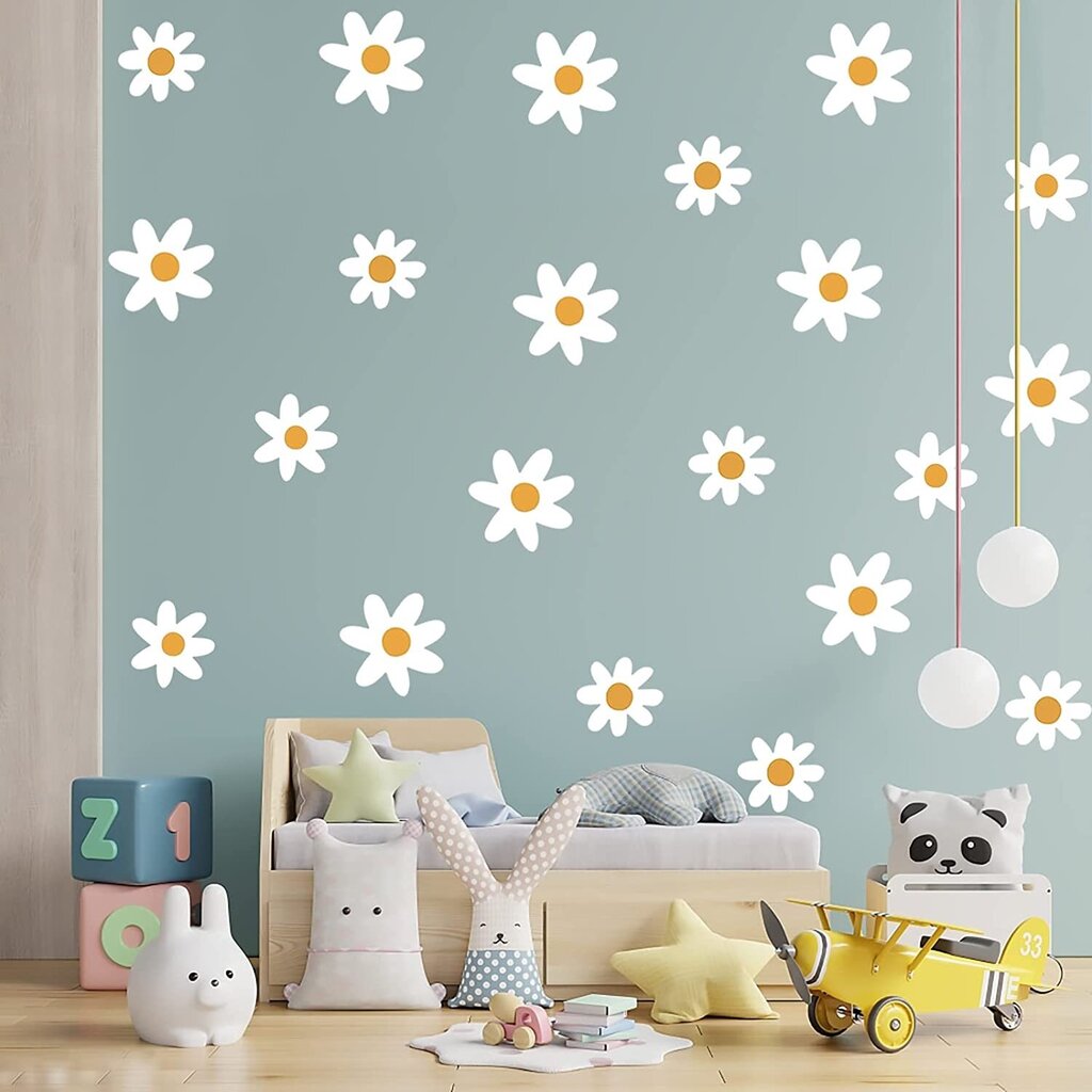 Vinüülist seinakleebised Daisies Decor lasteaeda, elutuppa ja magamistuppa - 24 tk. hind ja info | Seinakleebised | kaup24.ee