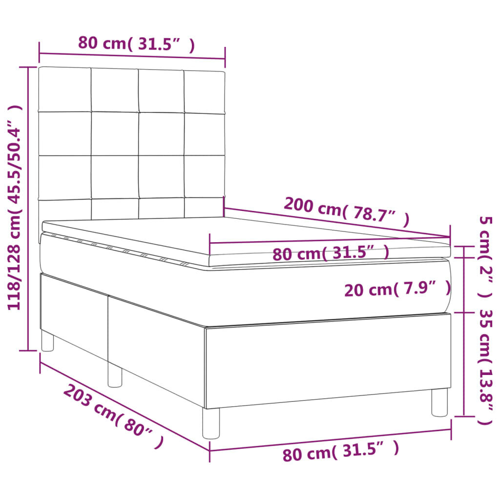 vidaXL kontinentaalvoodi madratsiga, roosa, 80x200 cm, samet цена и информация | Voodid | kaup24.ee