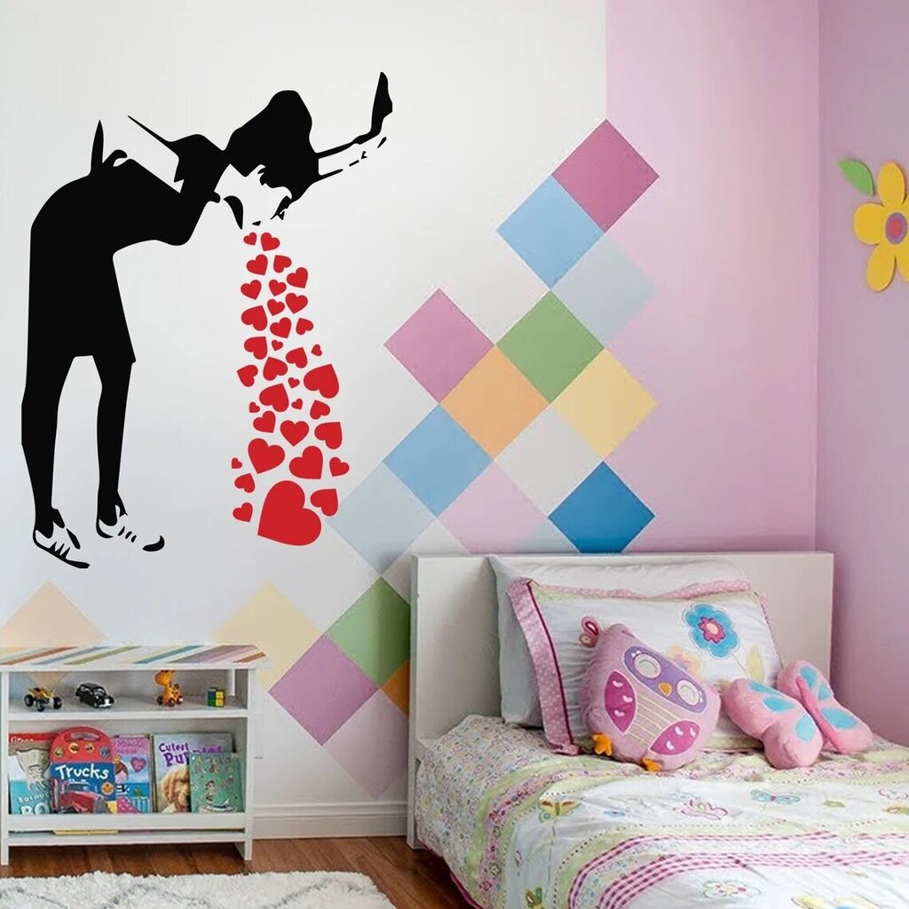 Vinüülseinakleebis Banksy Love Stick Tüdruk südametega Kleebis Tüdruk ja Südamed Naljakas sisekujundus – 120 x 88 cm цена и информация | Seinakleebised | kaup24.ee