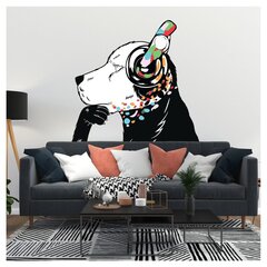 Vinüülist seinakleebis kõrvaklappidega mõtlev koer, sisekujundus – 200 x 137 cm hind ja info | Seinakleebised | kaup24.ee