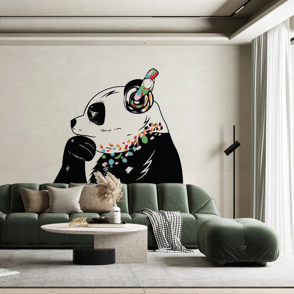 Vinüülist seinakleebis Thinking Panda kõrvaklappidega läbipaistva taustaga sisekujundusega – 200 X 137 cm цена и информация | Seinakleebised | kaup24.ee