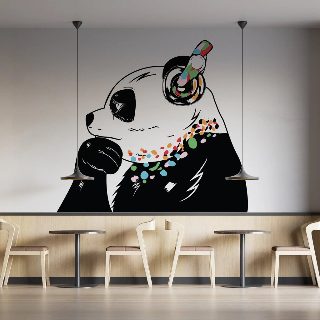 Vinüülist seinakleebis Thinking Panda kõrvaklappidega läbipaistva taustaga sisekujundusega – 200 X 137 cm hind ja info | Seinakleebised | kaup24.ee