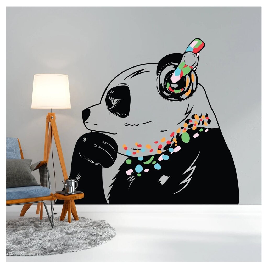 Vinüülist seinakleebis Thinking Panda kõrvaklappidega läbipaistva taustaga sisekujundusega – 200 X 137 cm hind ja info | Seinakleebised | kaup24.ee