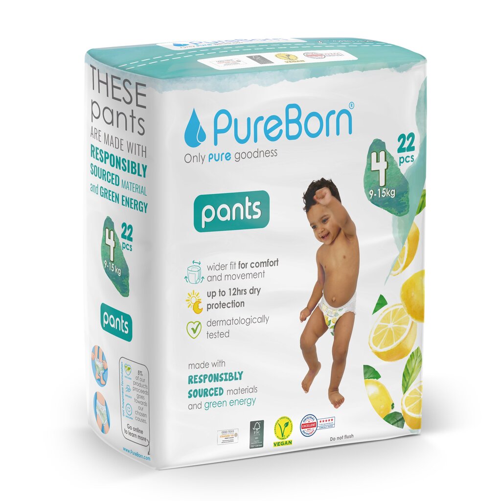 PureBorn ökoloogilised püksmähkmed S4 (9-15kg), 22 tk hind ja info | Mähkmed | kaup24.ee