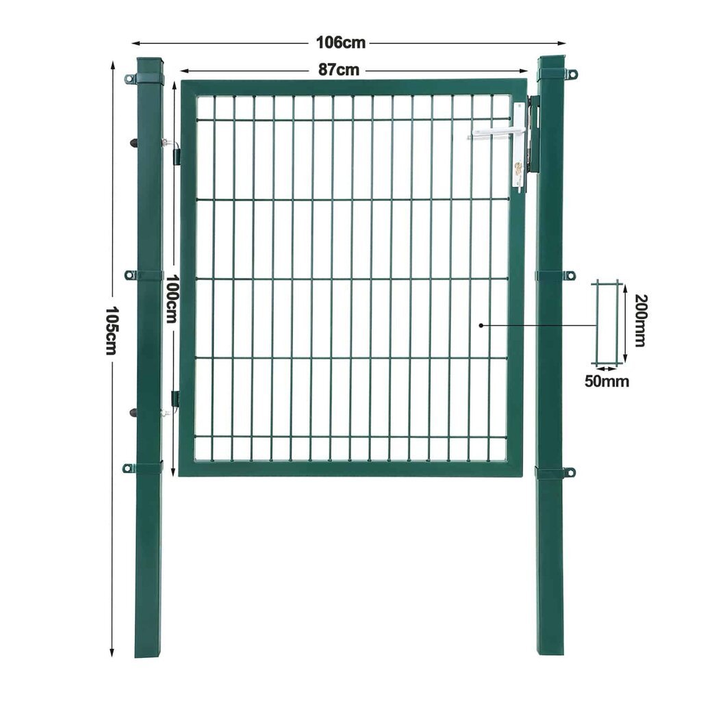 Metallist aiavärav 106 x 150 cm, roheline värvus GGD250L hind ja info | Aiad ja tarvikud | kaup24.ee