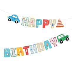 Гирлянда «Happy Birthday» Машинки, 250 x 17 см, 1473 цена и информация | Гудки для вечеринки Clown Face (4шт.) | kaup24.ee
