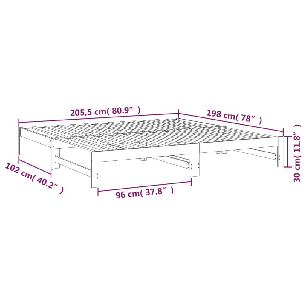 vidaXL väljatõmmatav päevavoodi, meepruun, 2 x (100x200) cm, männipuit цена и информация | Voodid | kaup24.ee