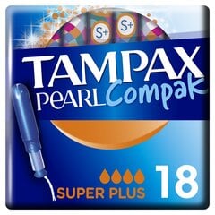 Тампоны TAMPAX Compak Pearl Super Plus, 18шт. цена и информация | Тампоны, гигиенические прокладки для критических дней, ежедневные прокладки | kaup24.ee