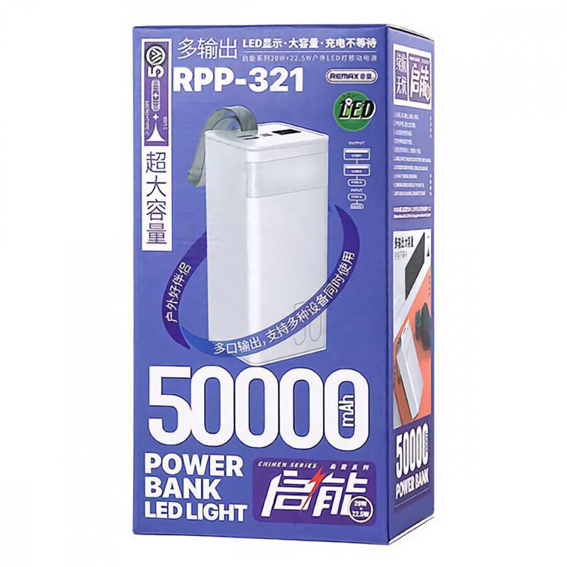 REMAX Chinen seeria PD20W+QC22.5W kiirlaadimisega väline aku - LED-valgustusega Powerbank 50000mAh RPP-321 цена и информация | Akupangad | kaup24.ee