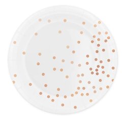 Одноразовые бумажные тарелки, 18 см, 6 шт, цвет: белый, горошки, розовое золото, 7879 цена и информация | Праздничная одноразовая посуда | kaup24.ee
